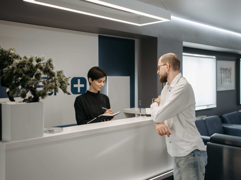 Person Talking with Girl receptionist